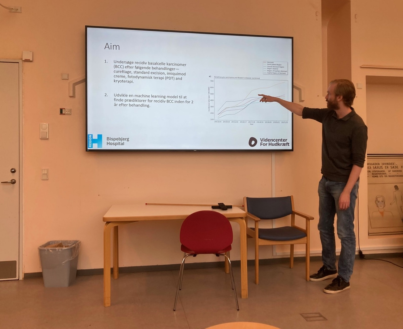 Fysiker og ph.d.-studerende Johan Sieborg forsker blandt andet i hvor ofte hudkræft kommer igen efter behandling.